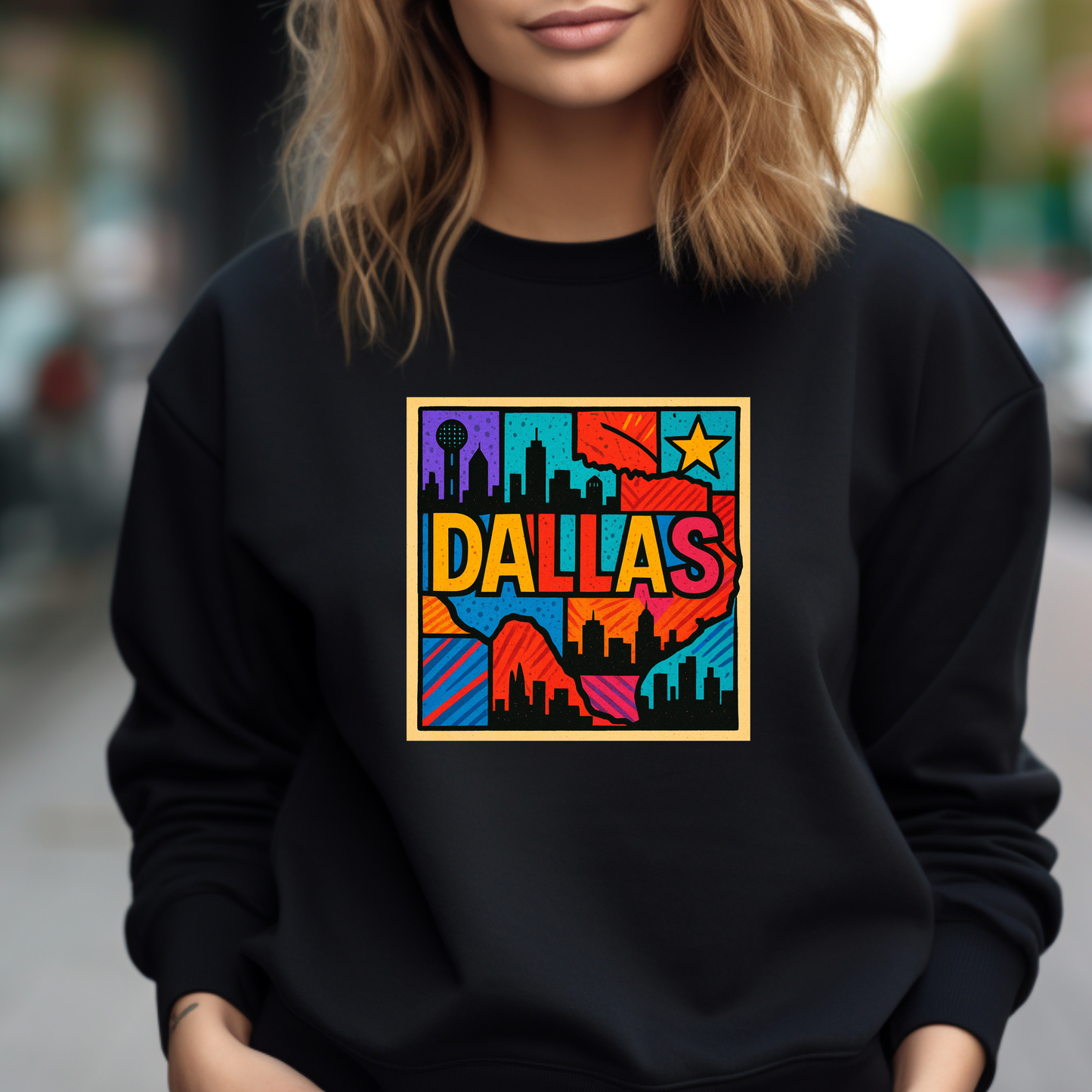 Dallas Urban Pop Patchwork Crewneck Sweatshirt