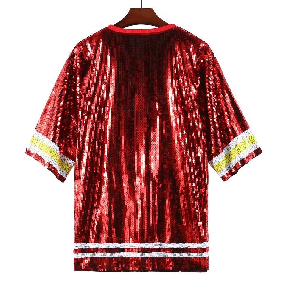 Chiefs Inspired Sequin Jersey T-Shirt Dress - Red
