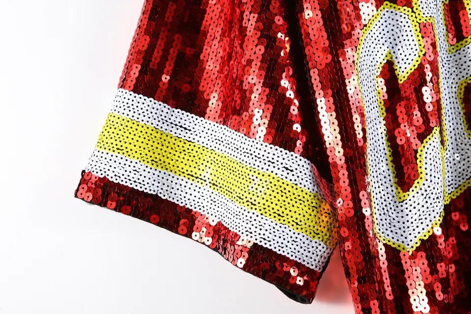 Chiefs Inspired Sequin Jersey T-Shirt Dress - Red