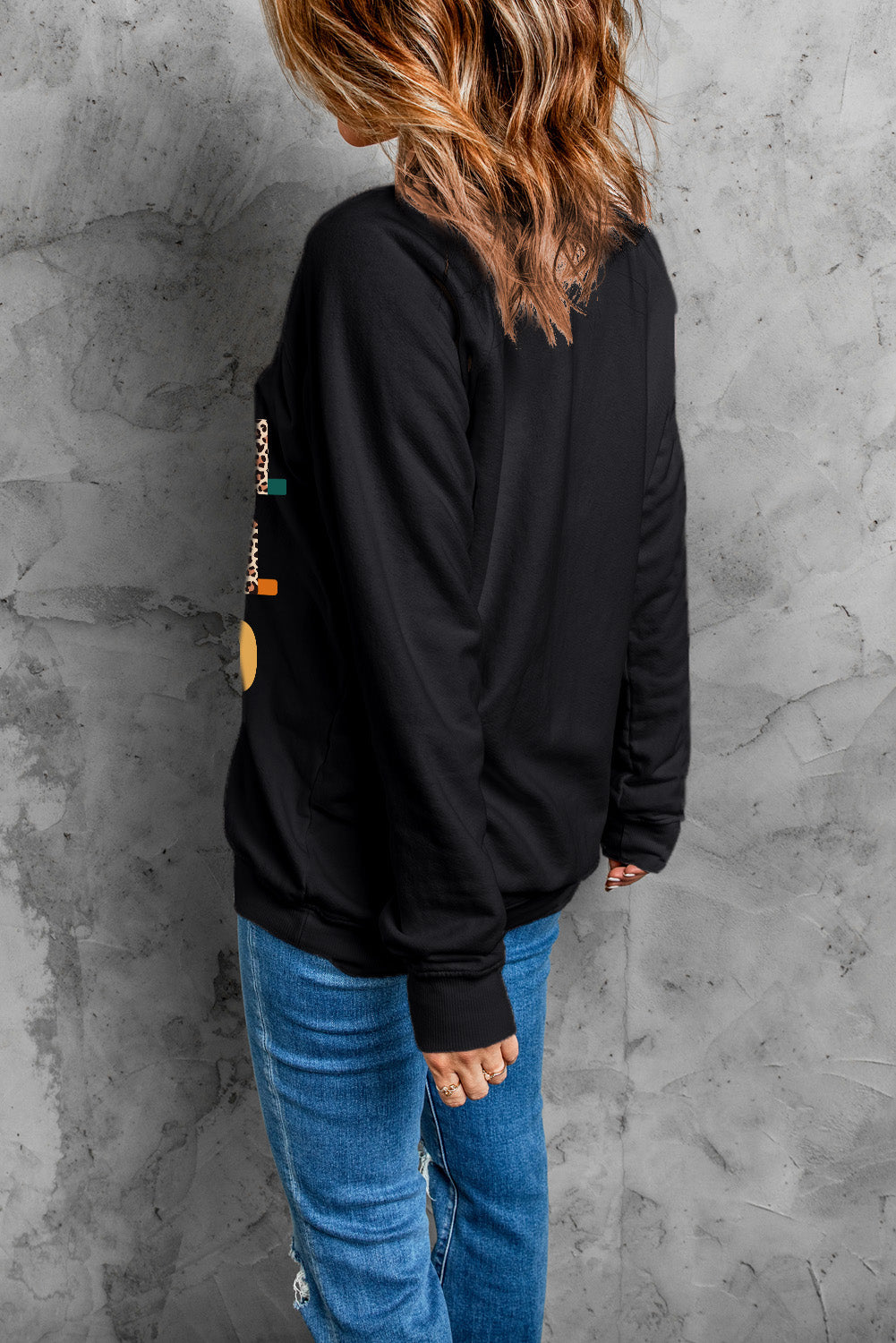 Sudadera con estampado de leopardo negro AGRADECIDO AGRADECIDO BENDITO