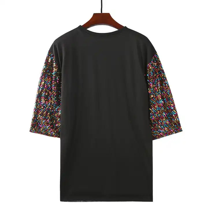 Sparkle Multi-Color Sequin Glitter Birthday Party T-Shirt Dress - One Size