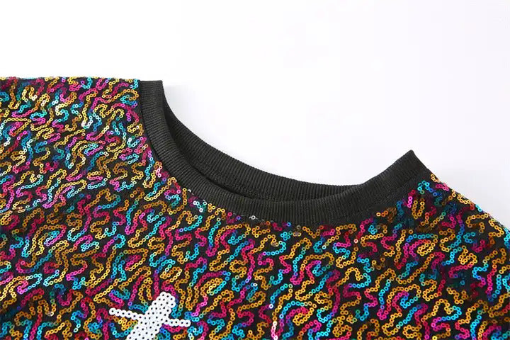 Sparkle Multi-Color Sequin Glitter Birthday Party T-Shirt Dress - One Size