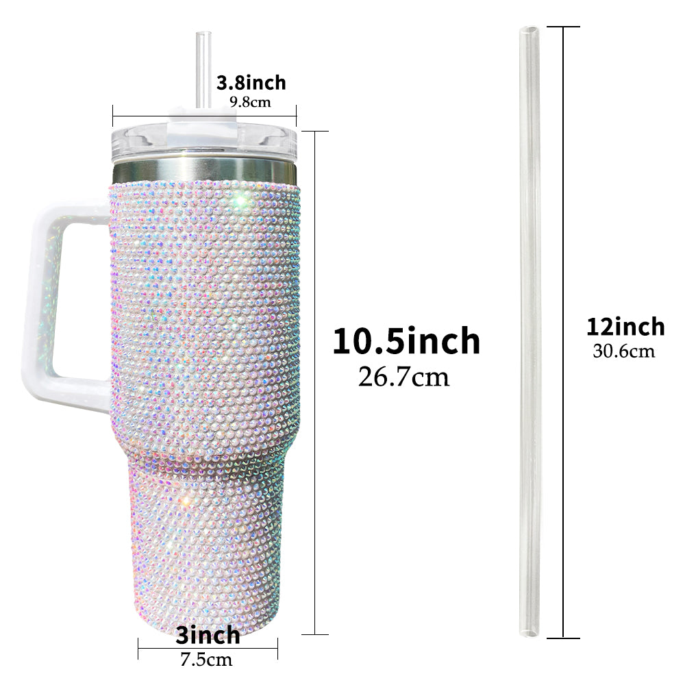 Vaso brillante de acero inoxidable Bling de 40 oz con asa y pajita