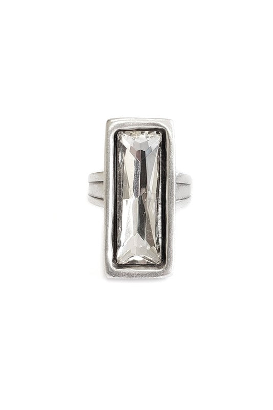 Anello rettangolare in cristallo - Regolabile