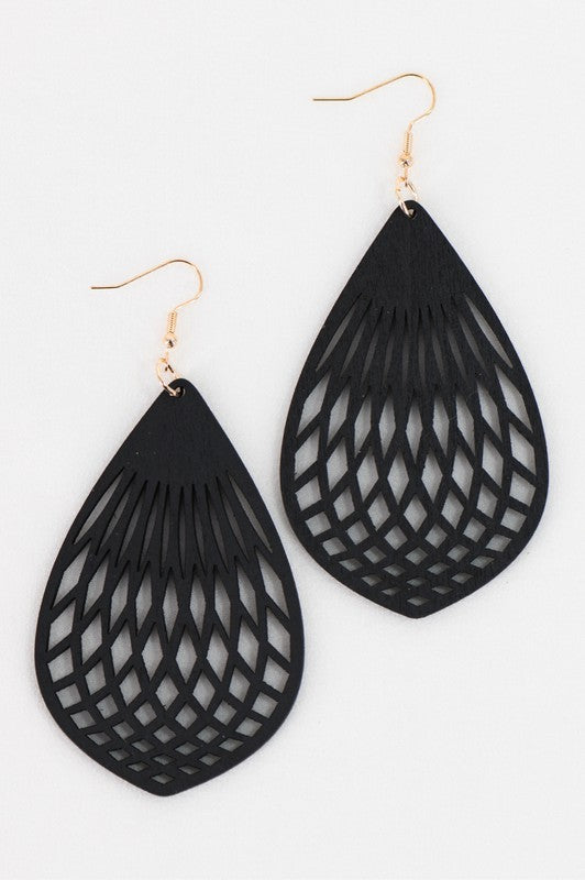 Boho Teardrop Wood Earrings