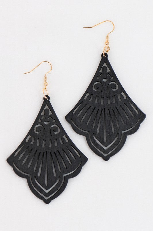 Boho Fan Wood Earrings