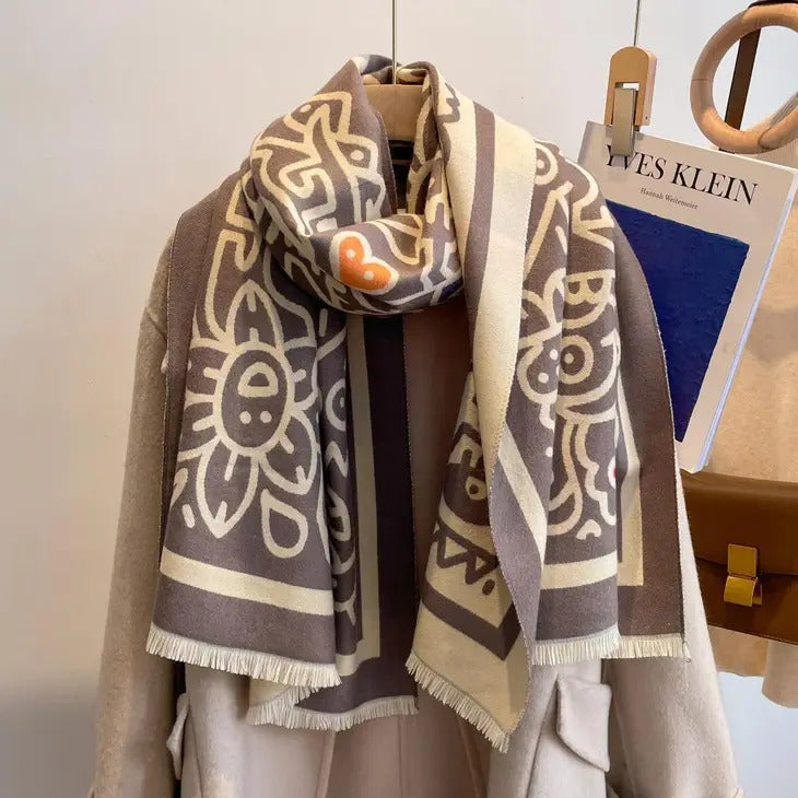 Stola reversibile Graffiti Artisan – Grigia e crema