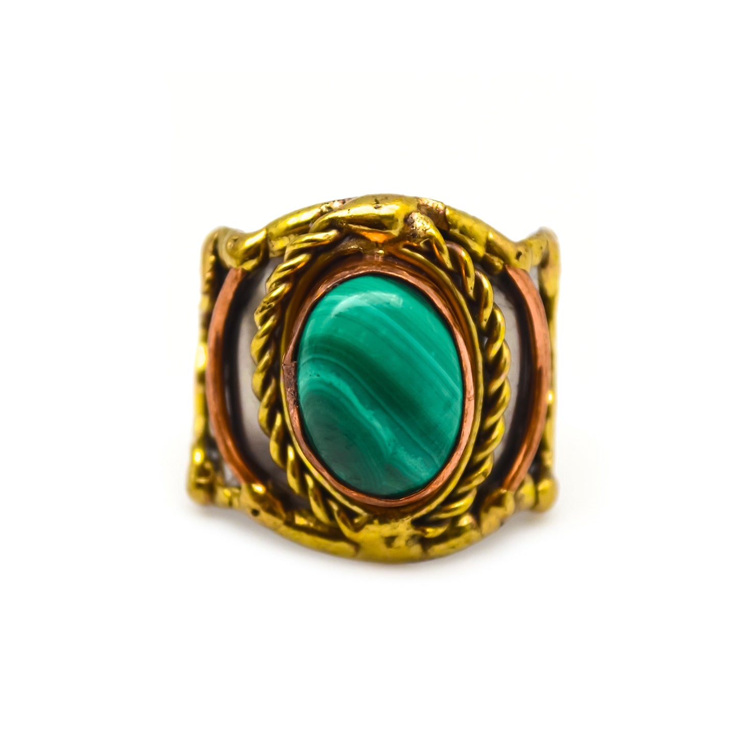 Mixed Metal Malachite Stone Ring