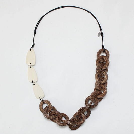 Wooden Links and Ivory Beads Marcia Necklace