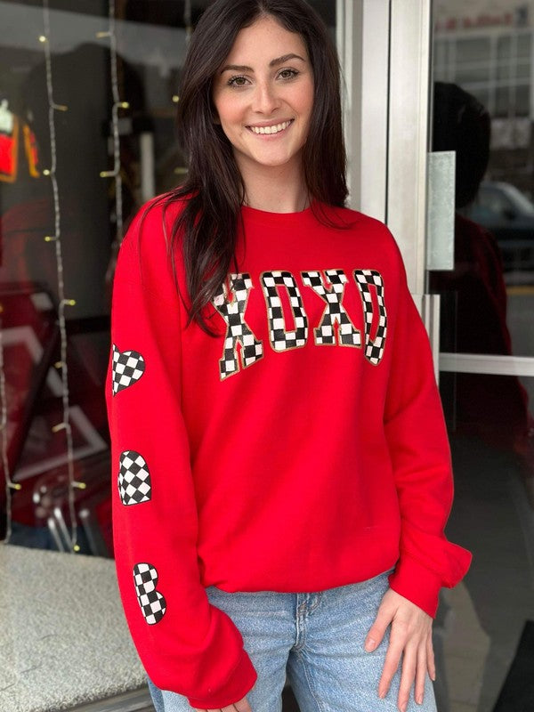 Red Checkered XOXO Sweatshirt