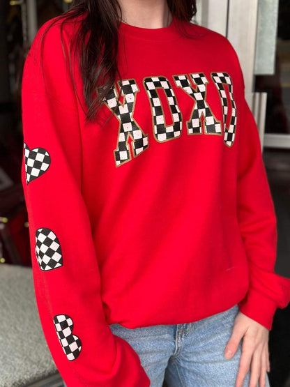 Red Checkered XOXO Sweatshirt