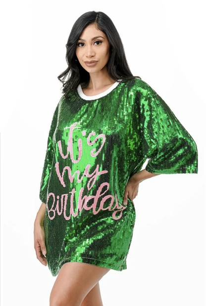IT'S MY BIRTHDAY SEQUIN T-SHIRT DRESS SPATE Boutique IT'S MY BIRTHDAY SEQUIN T-SHIRT DRESS SPATE Boutique