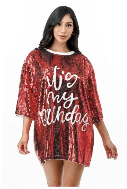 IT'S MY BIRTHDAY SEQUIN T-SHIRT DRESS