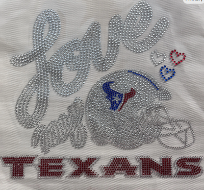 Rhinestone "Love my TEXANS" Heat Transfer Patch: Sparkling Fan Design