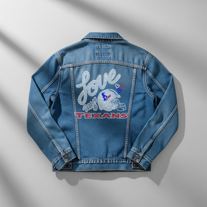 Rhinestone "Love my TEXANS" Heat Transfer Patch: Sparkling Fan Design