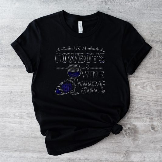 T-shirt nera con strass vino cowboys