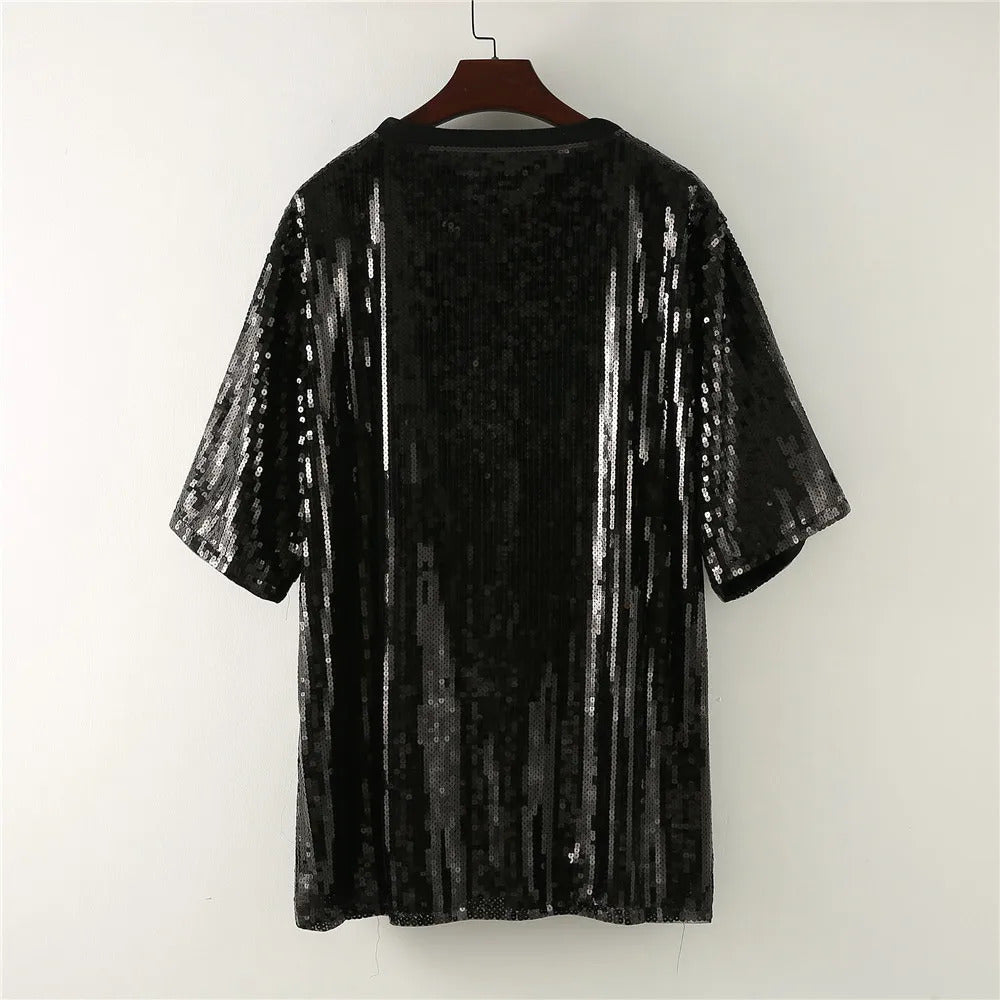 Sparkle Black Sequin Glitter Birthday Party T-Shirt Dress - One Size