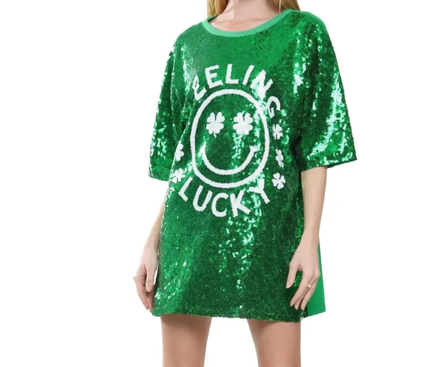 St. Patrick's Day Sequin Shirt for Women, Feeling Lucky, St Pattys