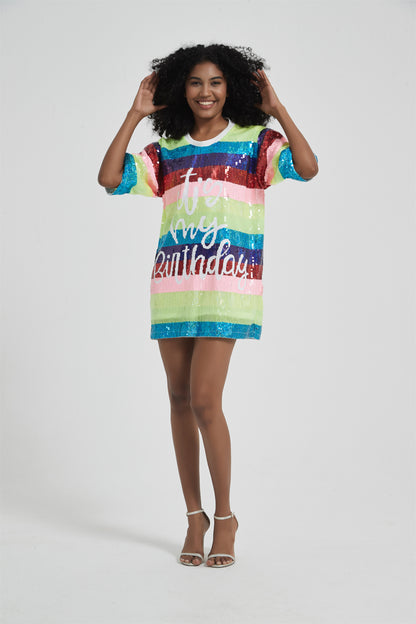Sequin Birthday Jersey Dress Shirt, Multi Color