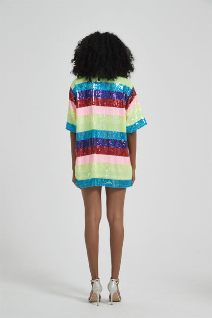 Sequin Birthday Jersey Dress Shirt, Multi Color