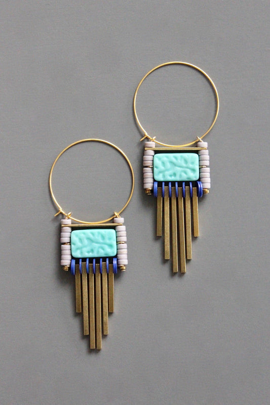Geometric turquoise hoop earrings