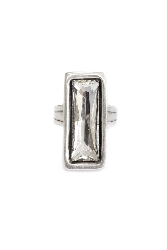 Rectangular Crystal Ring - Adjustable