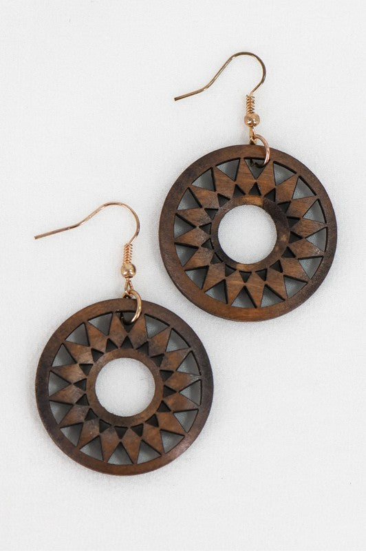 Boho Circle Wood Earrings