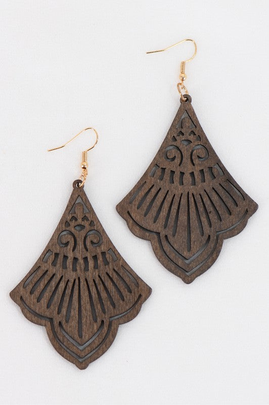 Pendientes de madera de abanico boho