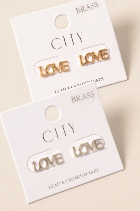 LOVE Letters Brass Metal Stud Earrings