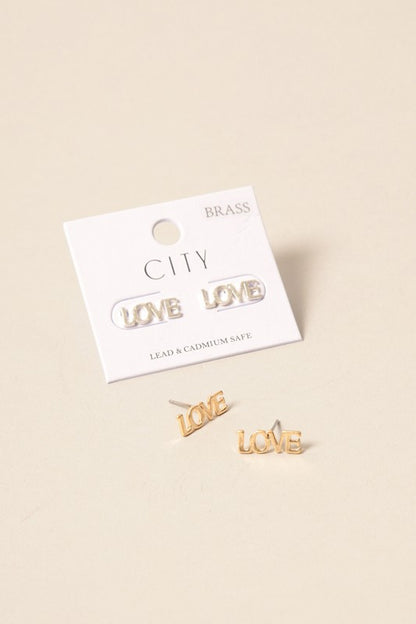 LOVE Letters Brass Metal Stud Earrings