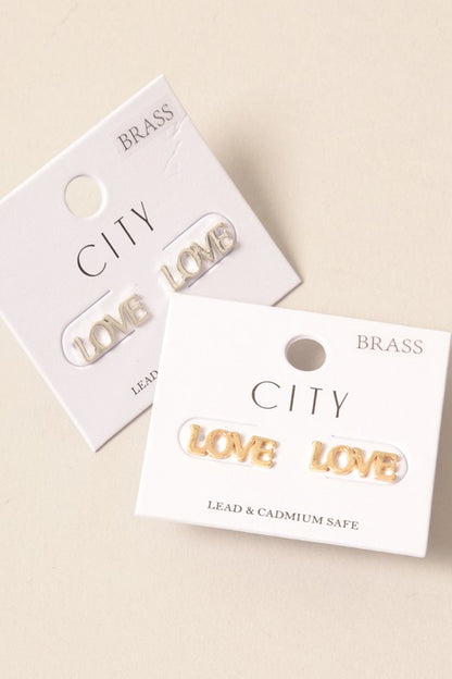 LOVE Letters Brass Metal Stud Earrings