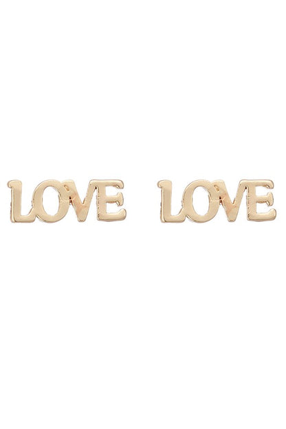 LOVE Letters Brass Metal Stud Earrings