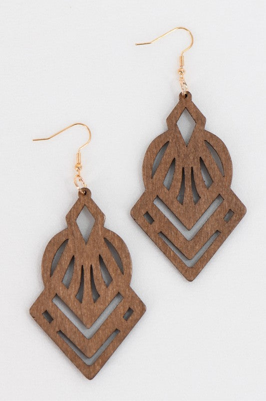 Crown Wooden Dangle Earrings