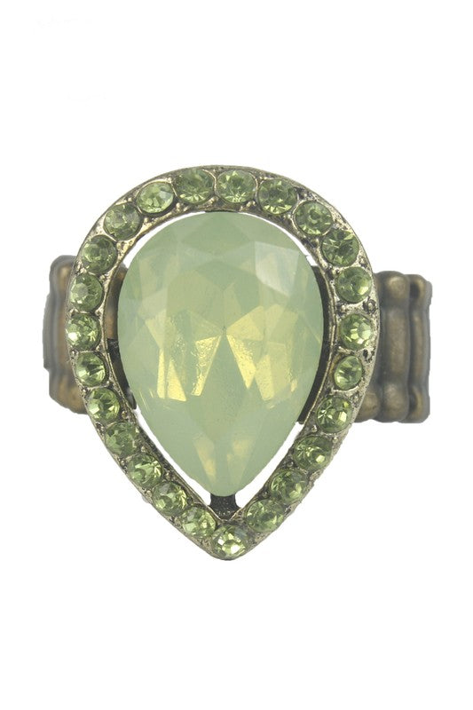 Stretch Champagne Green Crystal Ring