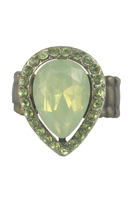 Anello elasticizzato in cristallo verde champagne