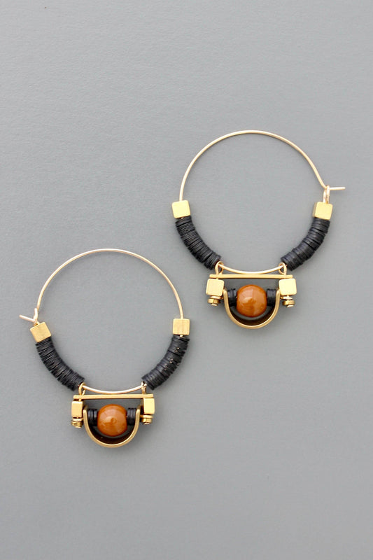 Art Deco black and brown hoop earrings
