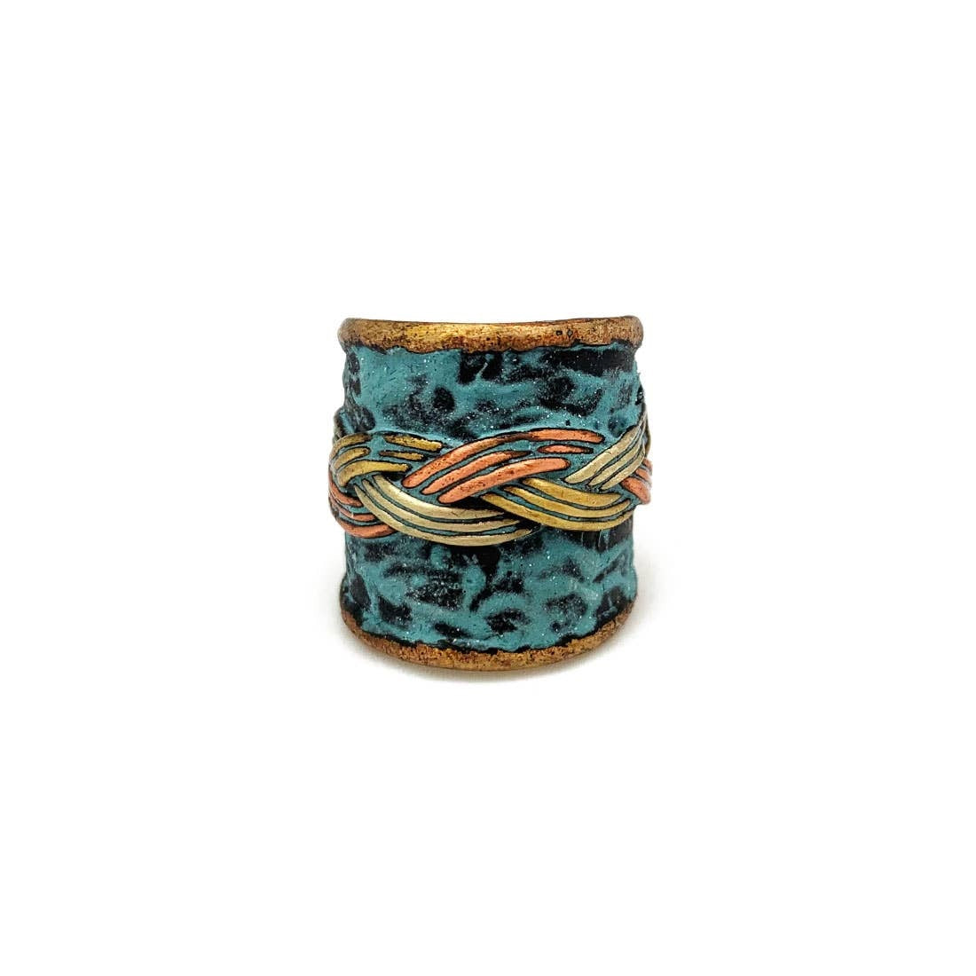 Anillo trenzado de latón con pátina azul