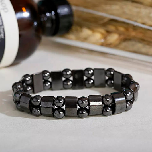 Double Layer Hematite Men's Bracelet - Gunmetal