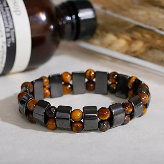 Pulsera de hombre con ojo de tigre natural de doble capa 