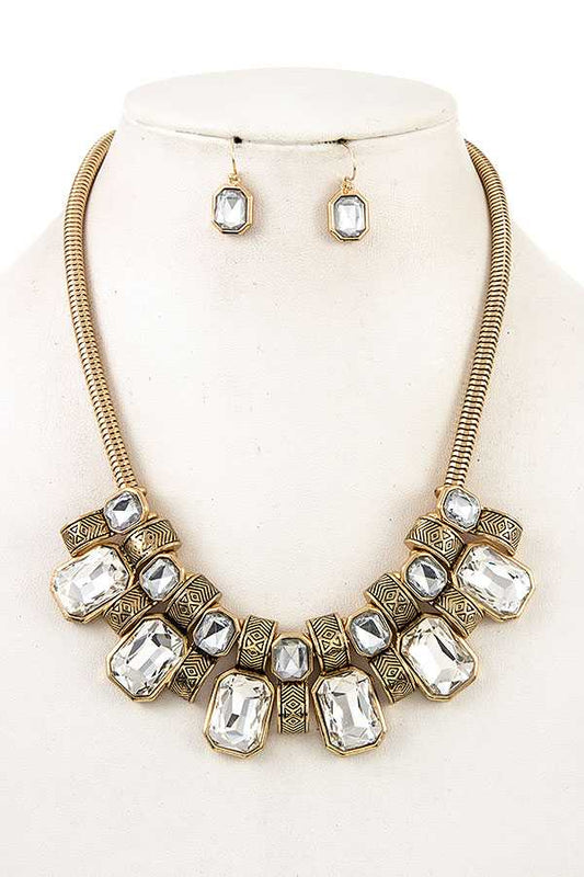 Conjunto de collar con pechera con gemas de cristal facetado