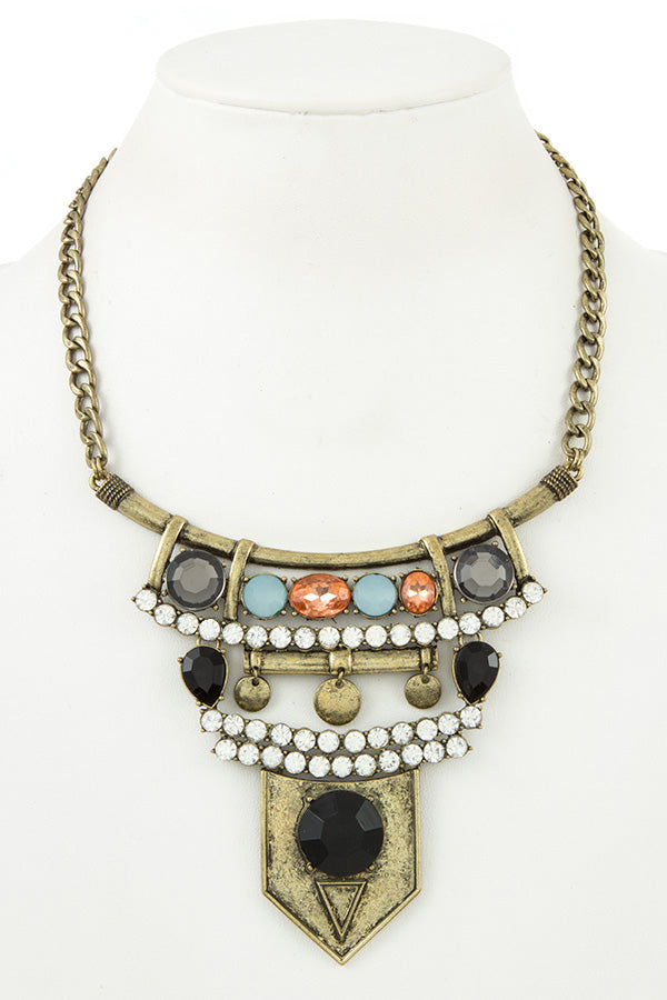 Faux Gem Accent Bib Necklace