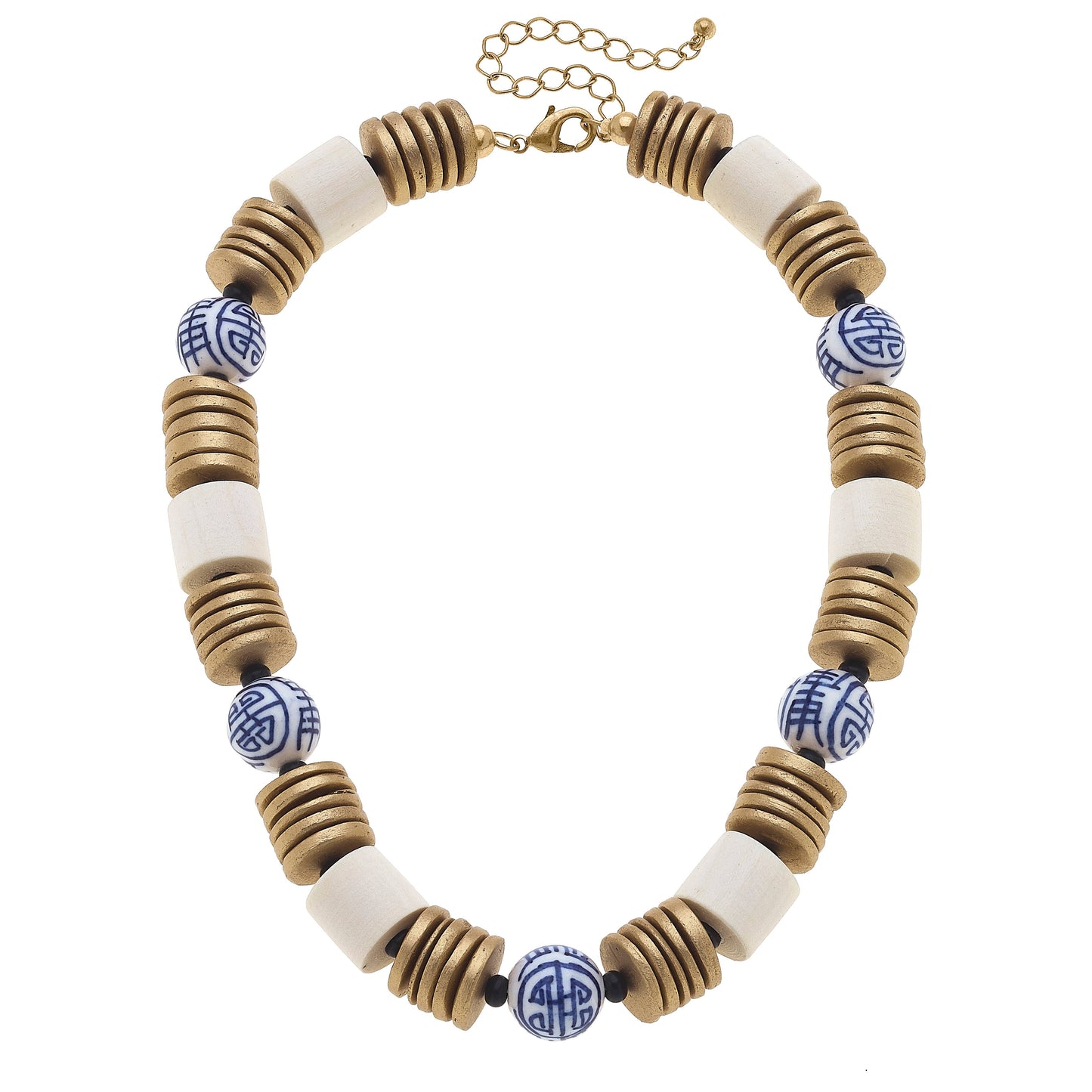 Lorelei Chinoiserie & Painted Wood Necklace in Navy
