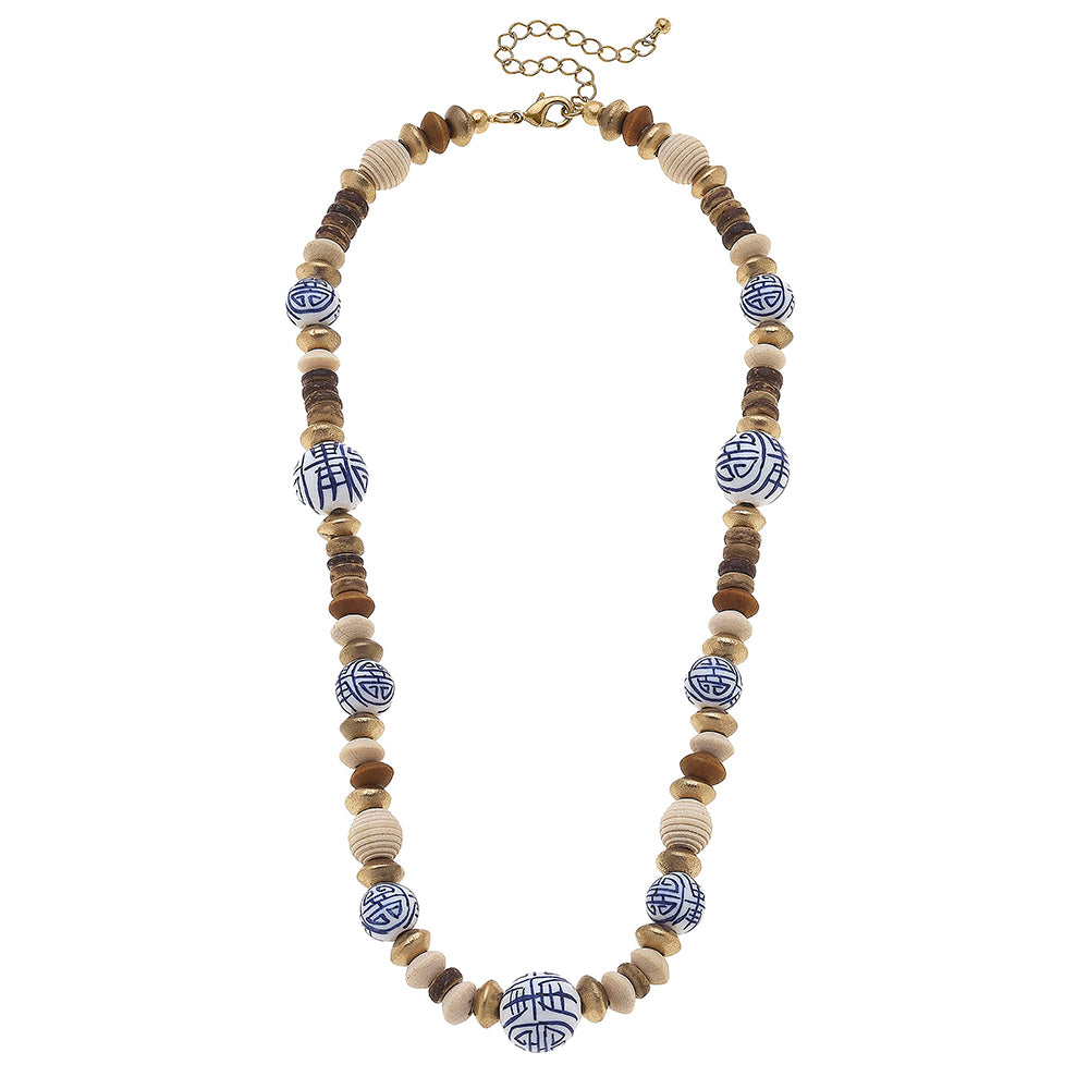 Mallory Chinoiserie & Painted Wood Necklace in Ivory
