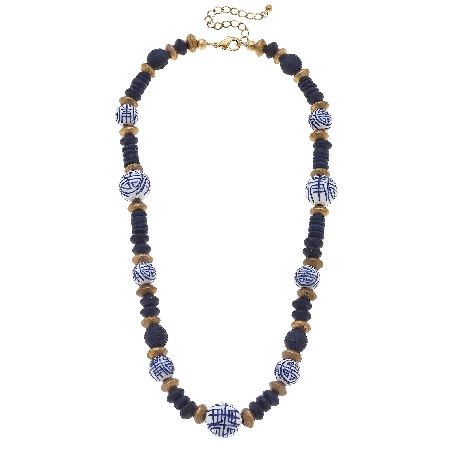 Mallory Chinoiserie & Painted Wood Necklace in Navy