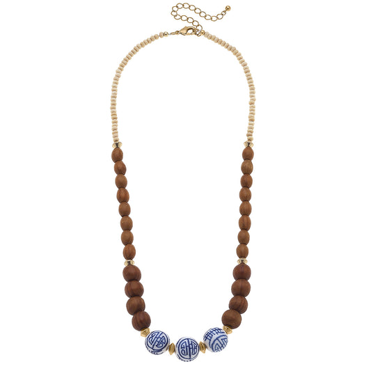 Oakley Chinoiserie & Painted Wood Necklace in Brown