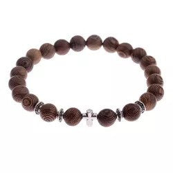 Pulsera de hombre extensible de madera y plata