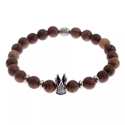 Wood and Silver Stretchable Men's Bracelet