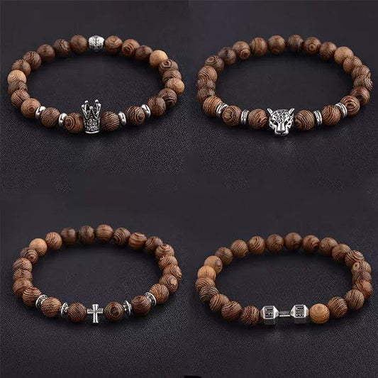 Wood and Silver Stretchable Men's Bracelet